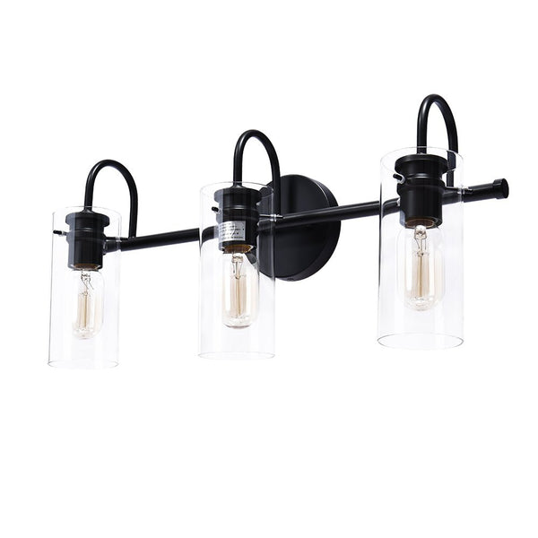 Chandelierias-Modern Linear Cylinder Clear Glass Vanity Light-Chandeliers-Black-3 Bulbs