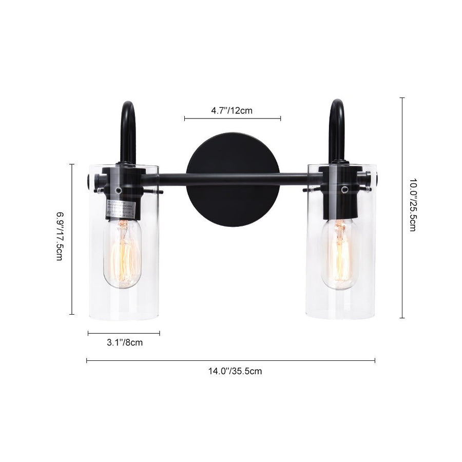 Chandelierias-Modern Linear Cylinder Clear Glass Vanity Light-Chandeliers-Black-3 Bulbs