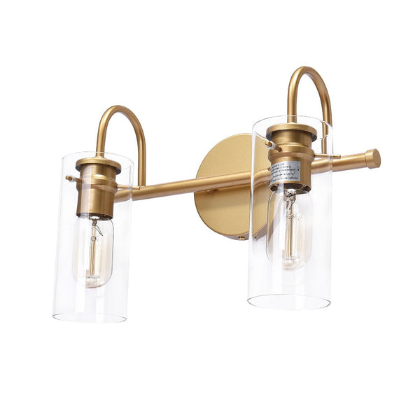 Chandelierias-Modern Linear Cylinder Clear Glass Vanity Light-Chandeliers-Gold-2 Bulbs