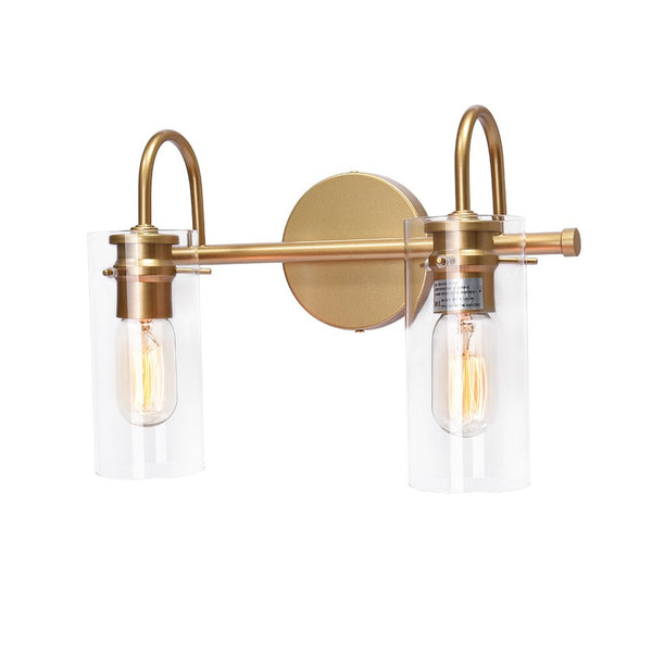 Chandelierias-Modern Linear Cylinder Clear Glass Vanity Light-Chandeliers-Gold-2 Bulbs