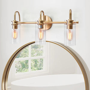 Chandelierias-Modern Linear Cylinder Clear Glass Vanity Light-Chandeliers-Gold-3 Bulbs