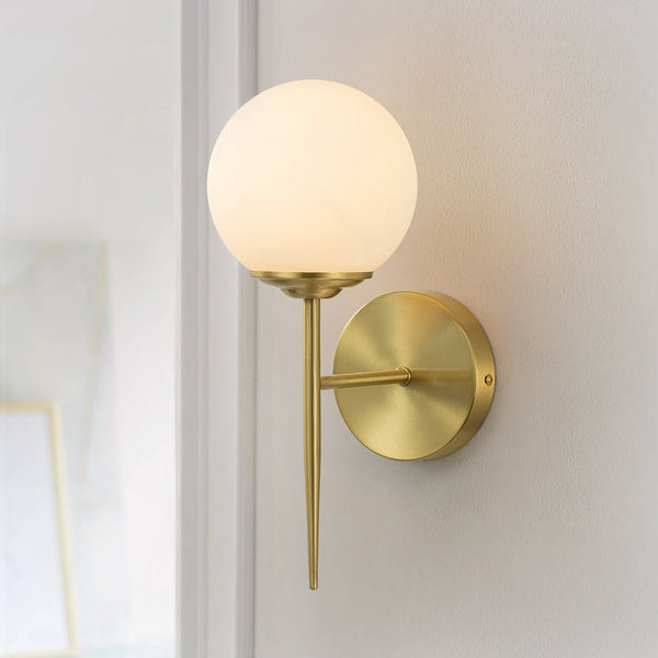 Chandelierias-Modern Minimalist 1-Light Milky Glass Globe Wall Light-Wall Light-Brass (Pre-order)-
