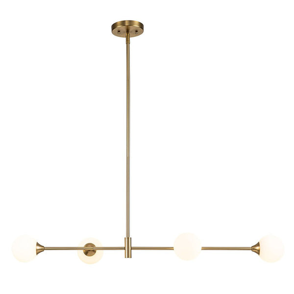 Chandelierias-Modern Minimalist 4-Light Opal Glass Linear Chandelier-Chandeliers-Brass-4 Bulbs