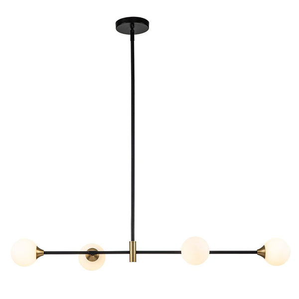 Chandelierias-Modern Minimalist 4-Light Opal Glass Linear Chandelier-Chandeliers-Brass-4 Bulbs