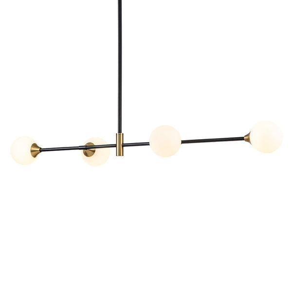 Chandelierias-Modern Minimalist 4-Light Opal Glass Linear Chandelier-Chandeliers-Brass-4 Bulbs