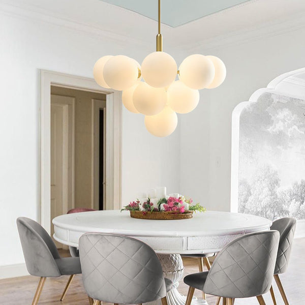 Chandelierias-Modern Opal Glass Bubble Grape Chandelier--Gold-13 Bulbs