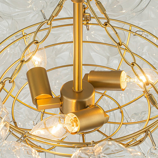 Chandelierias-Modern Petals Textured Glass Cluster Bubble Chandelier-Chandeliers-Brass-3 Bulbs (Pre-order & Arrive in 2 Weeks)