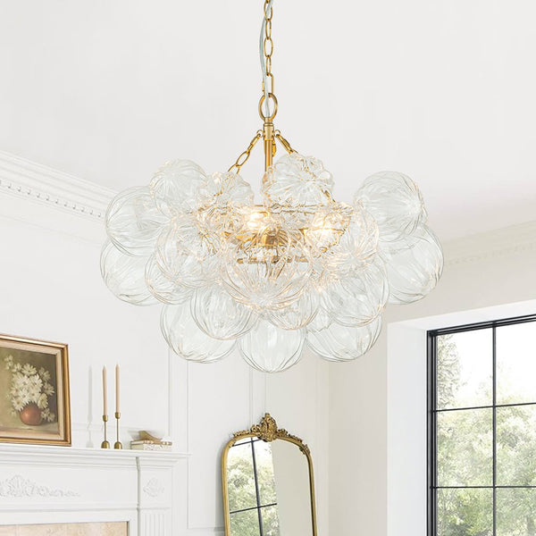 Chandelierias-Modern Petals Textured Glass Cluster Bubble Chandelier-Chandeliers-Brass-3 Bulbs (Pre-order & Arrive in 2 Weeks)