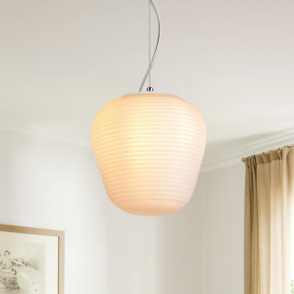 Chandelierias-Modern Ribbed White Lantern Pendant Light-Pendant-S-