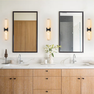 Chandelierias-Modern Rock Texture Linear Tube Dimmable LED Vanity Light-Wall Light-Black-