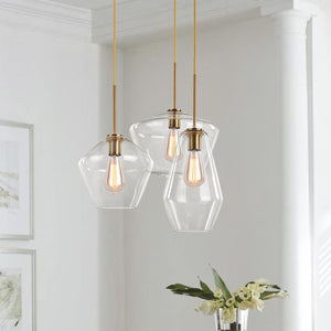 Chandelierias-Modern Sculptural Glass Pendant Lighting-Pendant-3 Lt-Round Canopy-Clear