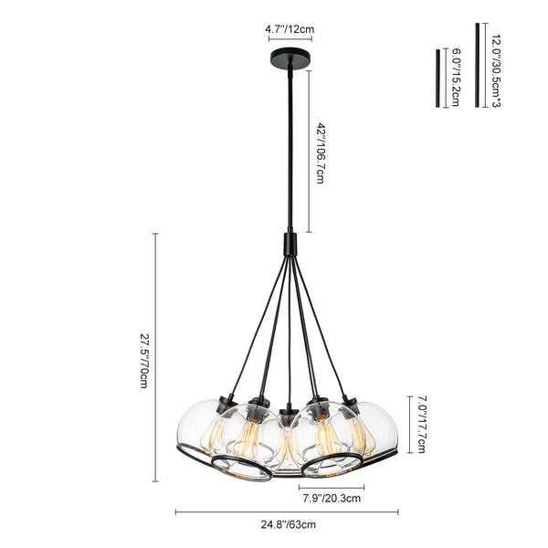 Chandelierias-Modern Sculptural Hand-blown Clear Glass Multi-Light Pendant-Pendant-3-Light-