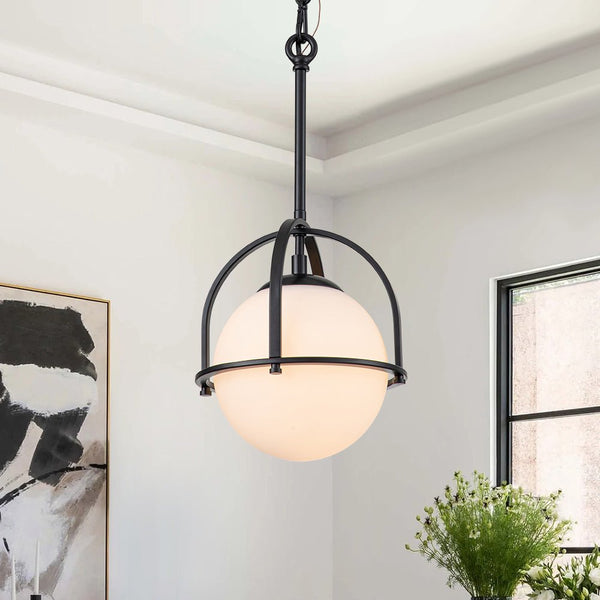 Chandelierias-Modern Single Light Opal Glass Globe Mini Pendant--Black-