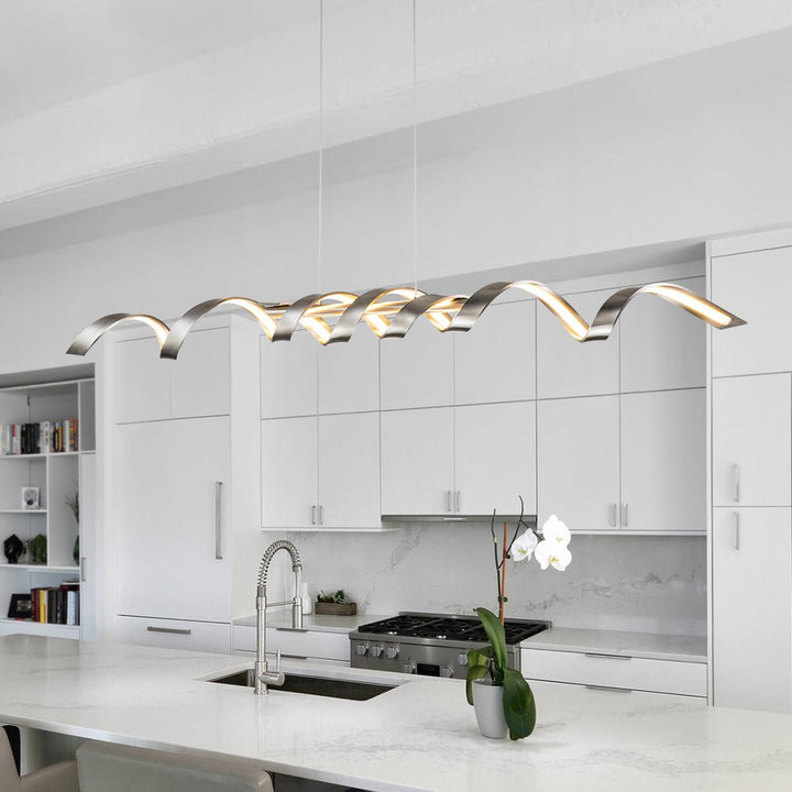 Chandelierias-Modern Spiral LED Kitchen Island Wavy Pendant Light-Pendant-Nickel-