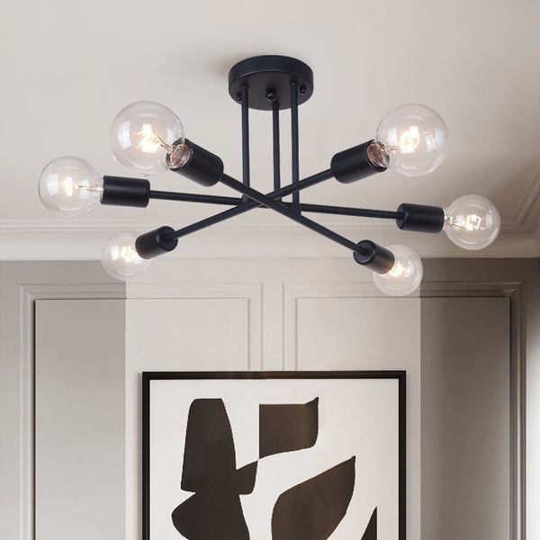 Chandelierias-Modern Sputnik Sphere Semi Flush Mount-Semi Flush-Black-