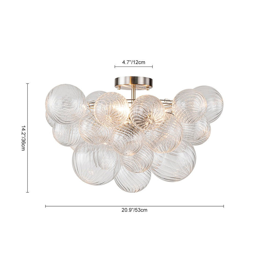 Chandelierias-Modern Swirl Glass Cluster Bubble Semi-Flush Mount-Semi Flush-Brass-3 Bulbs