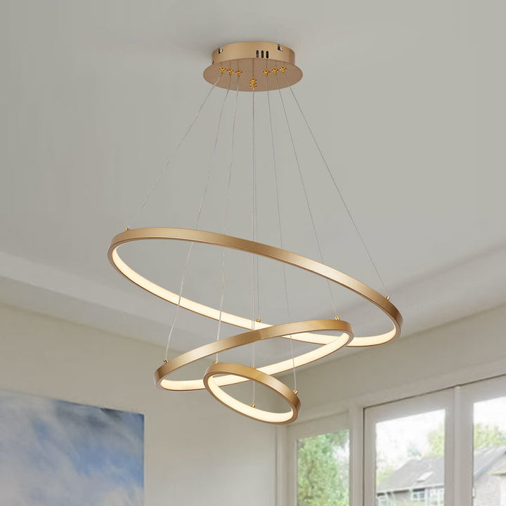 Chandelierias-Modern Unique 3-Tier Circular LED Chandelier-Chandelier-Gold-