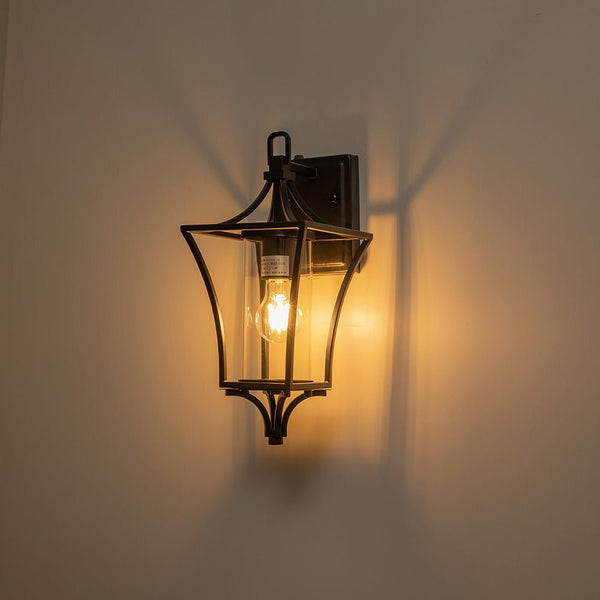 Chandelierias-Outdoor Lantern Wall Sconce with Clear Glass For Porch-Wall Light-Matte Black-1 Pack