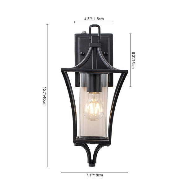 Chandelierias-Outdoor Lantern Wall Sconce with Clear Glass For Porch-Wall Light-Matte Black-1 Pack