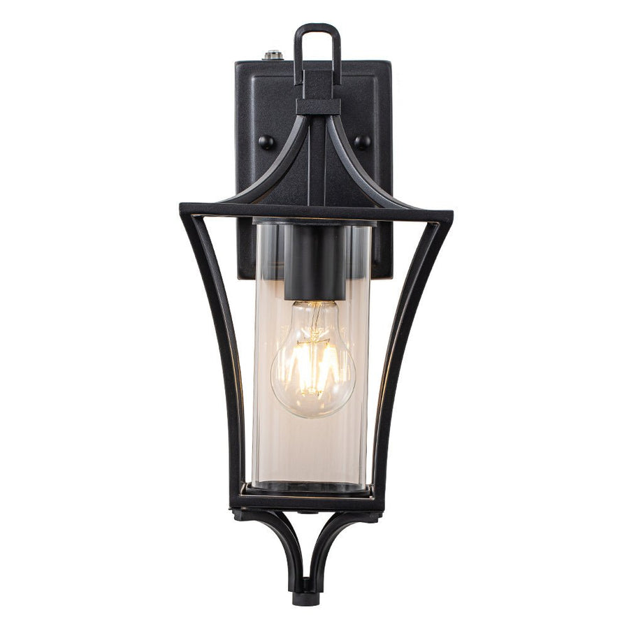 Chandelierias-Outdoor Lantern Wall Sconce with Clear Glass For Porch-Wall Light-Matte Black-1 Pack