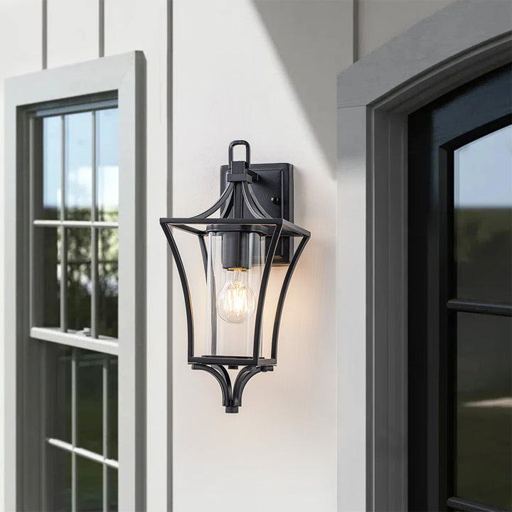Chandelierias-Outdoor Lantern Wall Sconce with Clear Glass For Porch-Wall Light-Matte Black-1 Pack