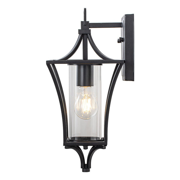 Chandelierias-Outdoor Lantern Wall Sconce with Clear Glass For Porch-Wall Light-Matte Black-1 Pack