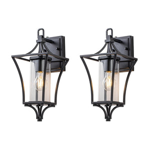 Chandelierias-Outdoor Lantern Wall Sconce with Clear Glass For Porch-Wall Light-Matte Black-2 Pack