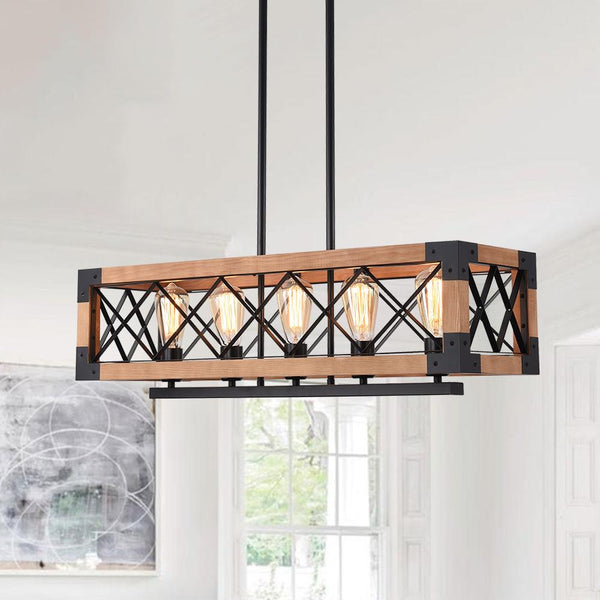 Chandelierias-Rectangular Caged Modern Farmhouse Chandelier-Chandelier--