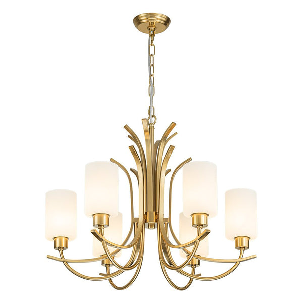 Chandelierias-Ruhlmann Style Brass 6-Light Cylinder Glass Chandelier-Chandeliers-Brass (Pre-order)-