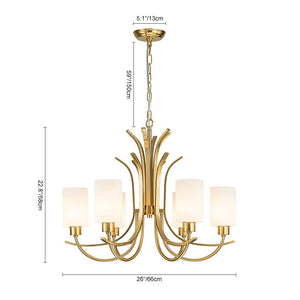 Chandelierias-Ruhlmann Style Brass 6-Light Cylinder Glass Chandelier-Chandeliers-Brass (Pre-order)-