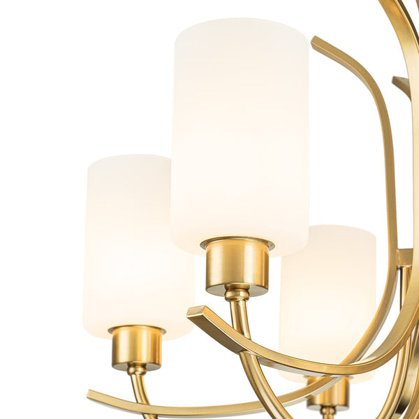 Chandelierias-Ruhlmann Style Brass 6-Light Cylinder Glass Chandelier-Chandeliers-Brass (Pre-order)-