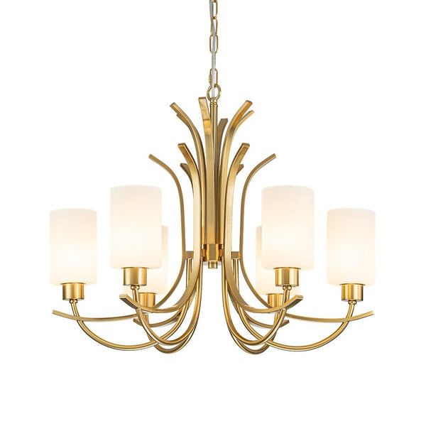 Chandelierias-Ruhlmann Style Brass 6-Light Cylinder Glass Chandelier-Chandeliers-Brass (Pre-order)-