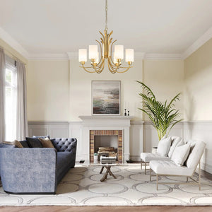 Chandelierias-Ruhlmann Style Brass 6-Light Cylinder Glass Chandelier-Chandeliers-Brass (Pre-order)-