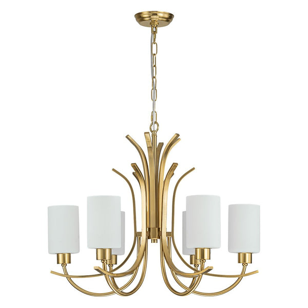 Chandelierias-Ruhlmann Style Brass 6-Light Cylinder Glass Chandelier-Chandeliers-Brass (Pre-order)-