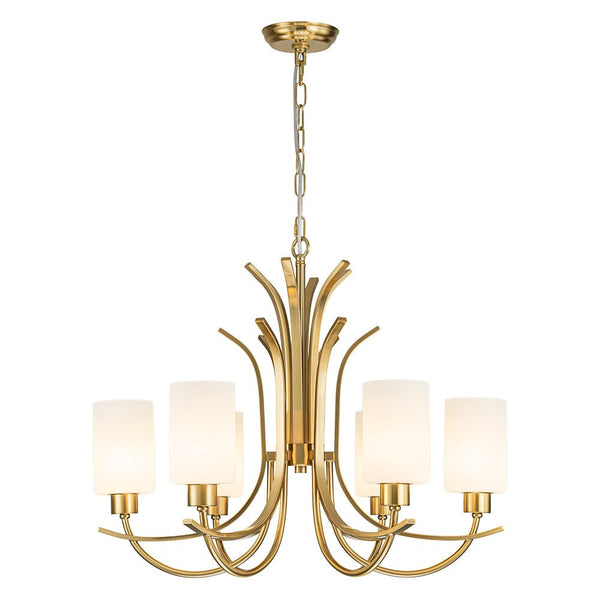 Chandelierias-Ruhlmann Style Brass 6-Light Cylinder Glass Chandelier-Chandeliers-Brass (Pre-order)-