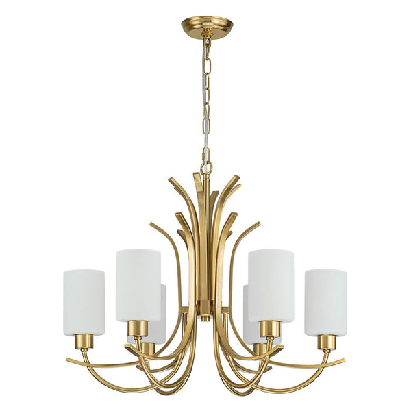 Chandelierias-Ruhlmann Style Brass 6-Light Cylinder Glass Chandelier-Chandeliers-Brass (Pre-order)-