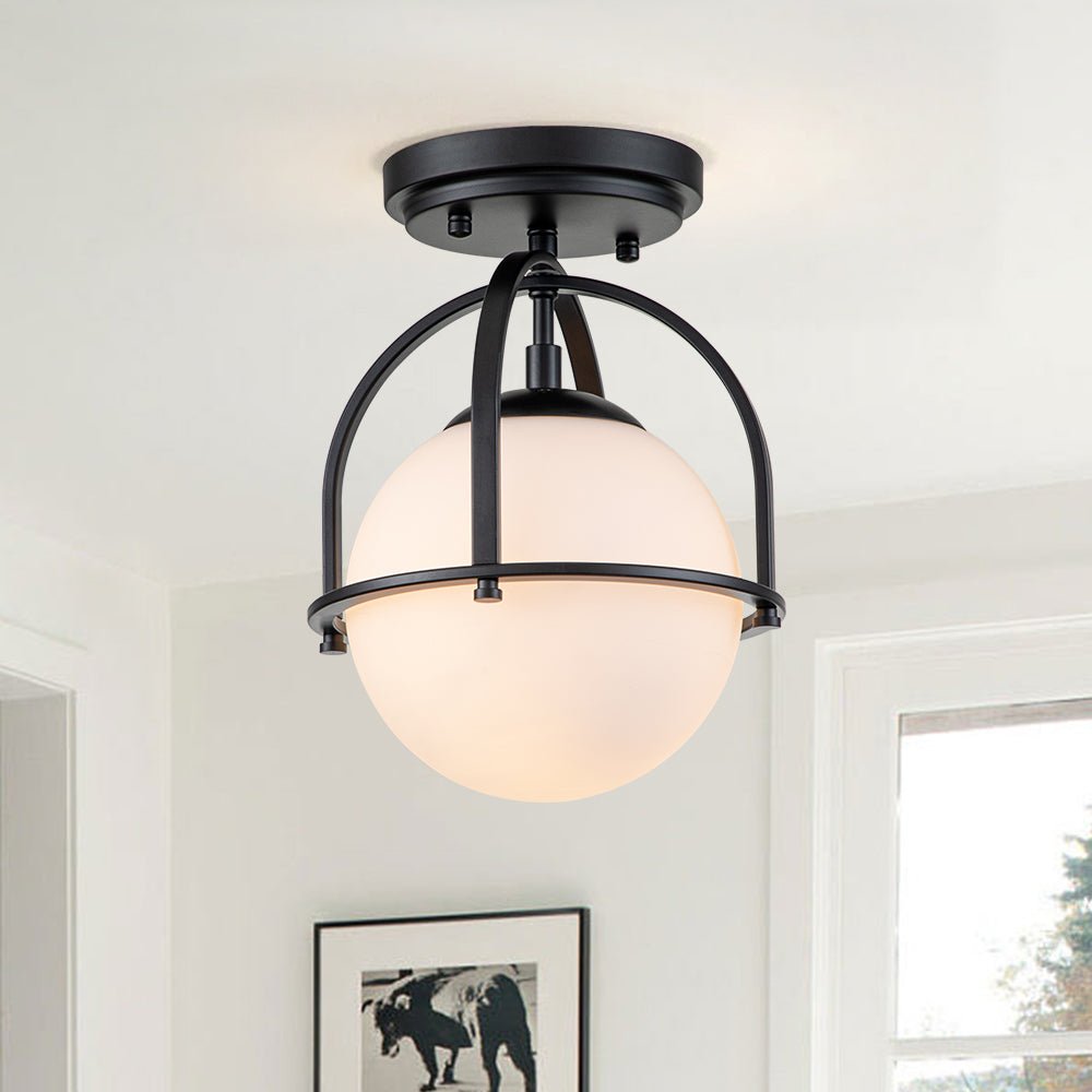 Single Opal Glass Globe Semi Flush Mount Ceiling Light