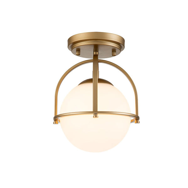 Chandelierias-Single Opal Glass Globe Semi Flush Mount Ceiling Light-Semi Flush-Gold-1 Bulb