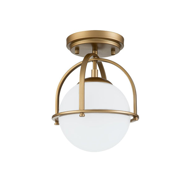 Chandelierias-Single Opal Glass Globe Semi Flush Mount Ceiling Light-Semi Flush-Gold-1 Bulb