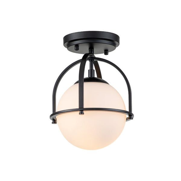 Chandelierias-Single Opal Glass Globe Semi Flush Mount Ceiling Light-Semi Flush-Gold-1 Bulb