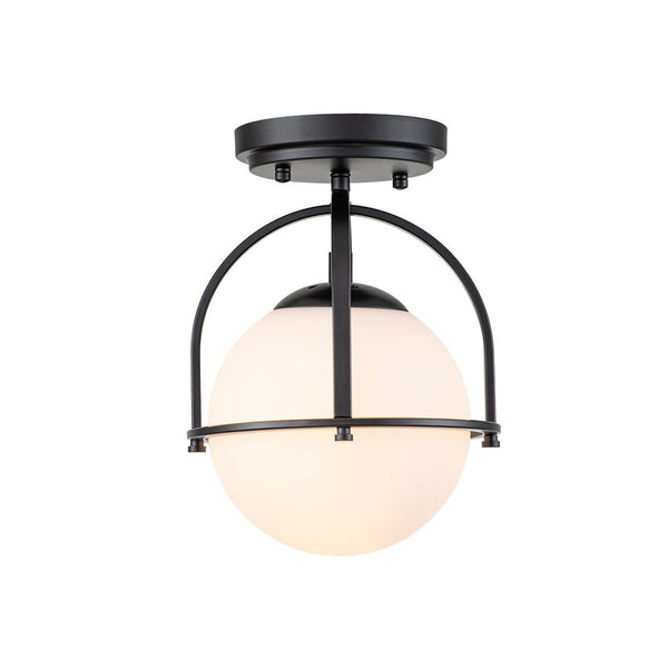 Chandelierias-Single Opal Glass Globe Semi Flush Mount Ceiling Light-Semi Flush-Gold-1 Bulb