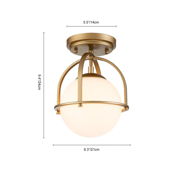 Chandelierias-Single Opal Glass Globe Semi Flush Mount Ceiling Light-Semi Flush-Gold-1 Bulb