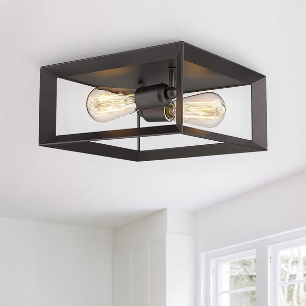 Chandelierias-Square 2-Light Flush Mount Ceiling Light-Flush Mount-Black-