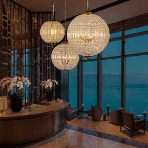 Chandelierias-Statement 5-Light Luxury Crystal Globe Pendant-Chandelier--
