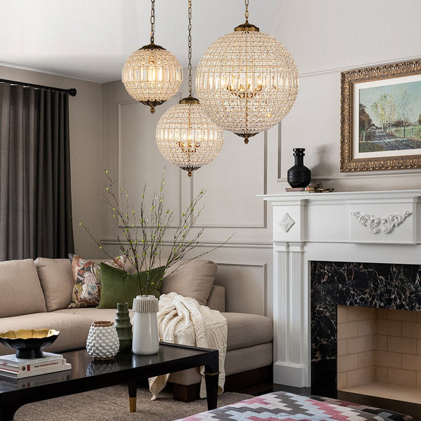 Chandelierias-Statement 5-Light Luxury Crystal Globe Pendant-Chandelier--