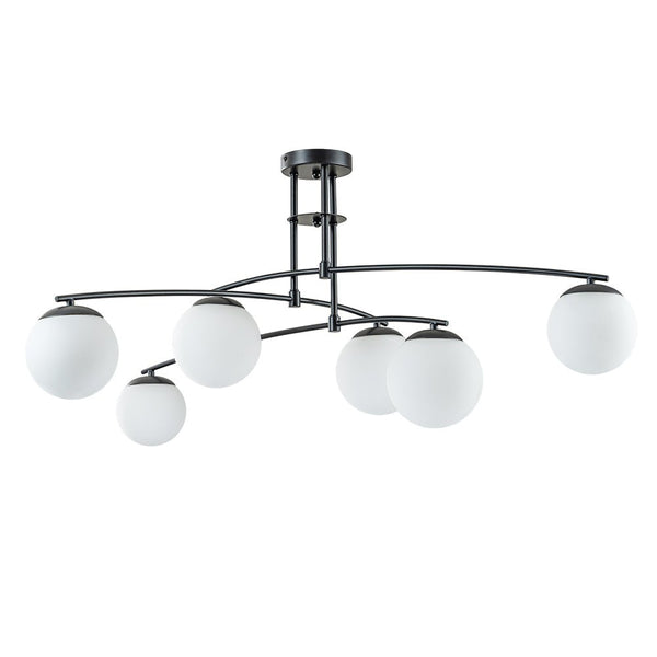 Chandelierias-Stylish 6-Light Branch Glass Globe Semi Flush Mount--Black-