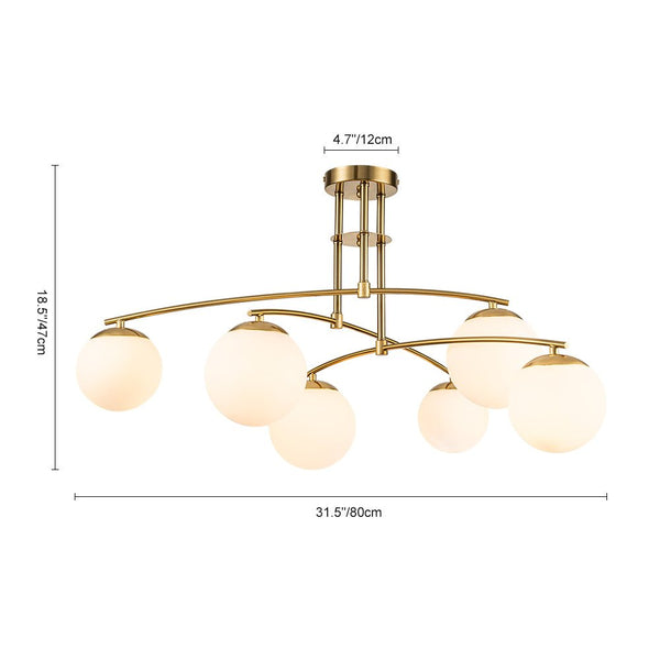 Chandelierias-Stylish 6-Light Branch Glass Globe Semi Flush Mount--Black-