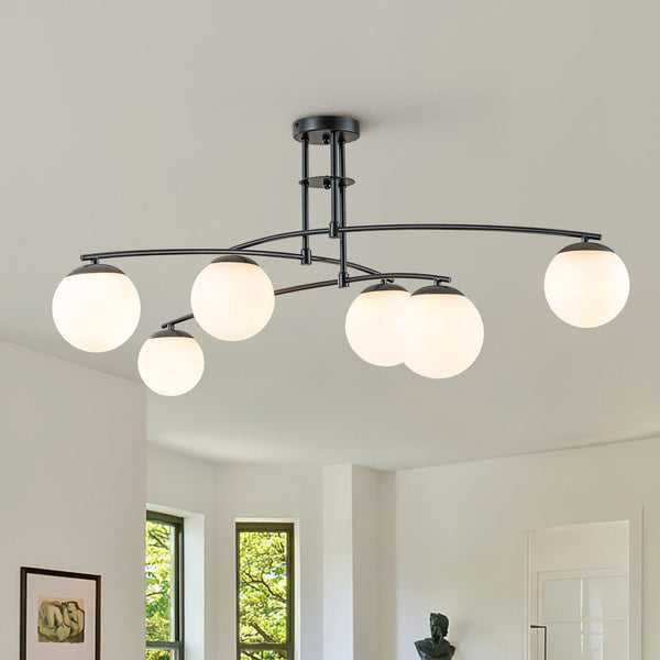 Chandelierias-Stylish 6-Light Branch Glass Globe Semi Flush Mount--Black-