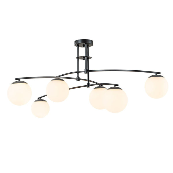 Chandelierias-Stylish 6-Light Branch Glass Globe Semi Flush Mount--Black-