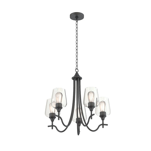 Chandelierias-Traditional 5-Light Clear Glass Curved Arm Chandelier-Chandeliers-Black-5 Bulbs